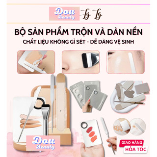 Bộ Khay Trộn Nền và Cọ Ngang Dàn Trải Tán Kem Nền mỏng nhẹ - Chất liệu không gỉ
