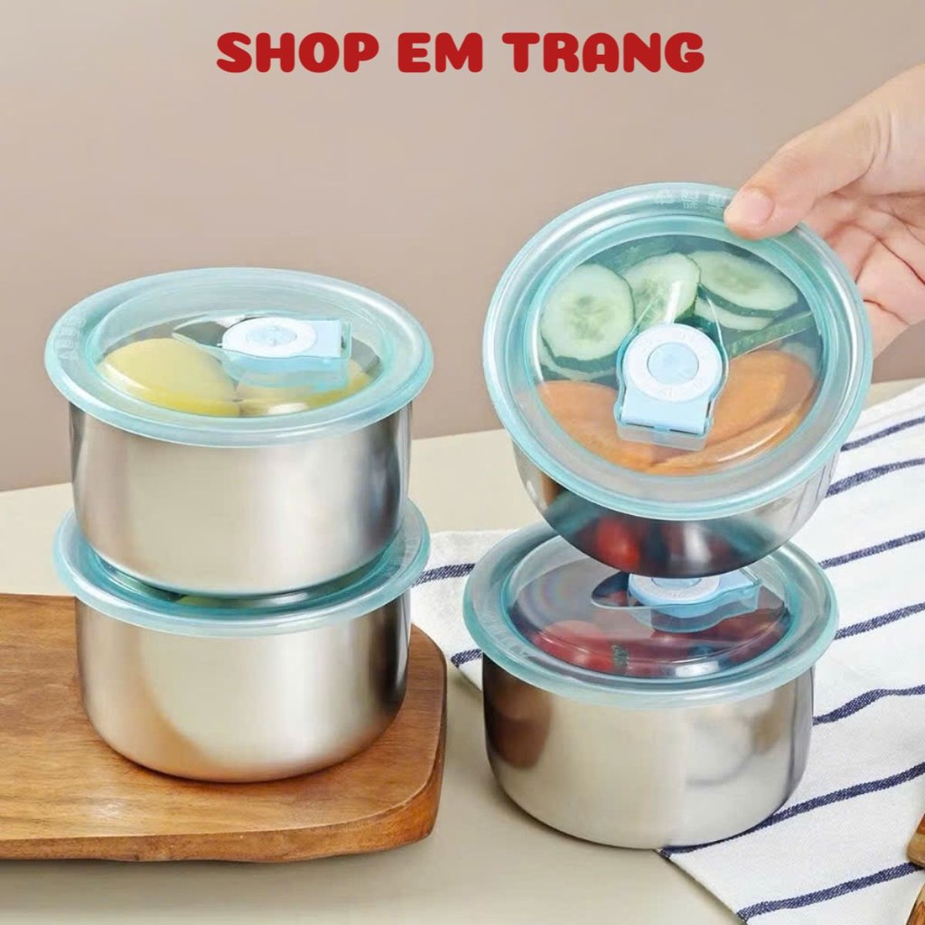 Hộp Đựng Thực Phẩm Tròn Inox 304 Không Gỉ Có Nắp Đậy Bảo Quản Thực Phẩm Tiện Lợi,  HỘP ĐỰNG ĐỒ ĂN - 