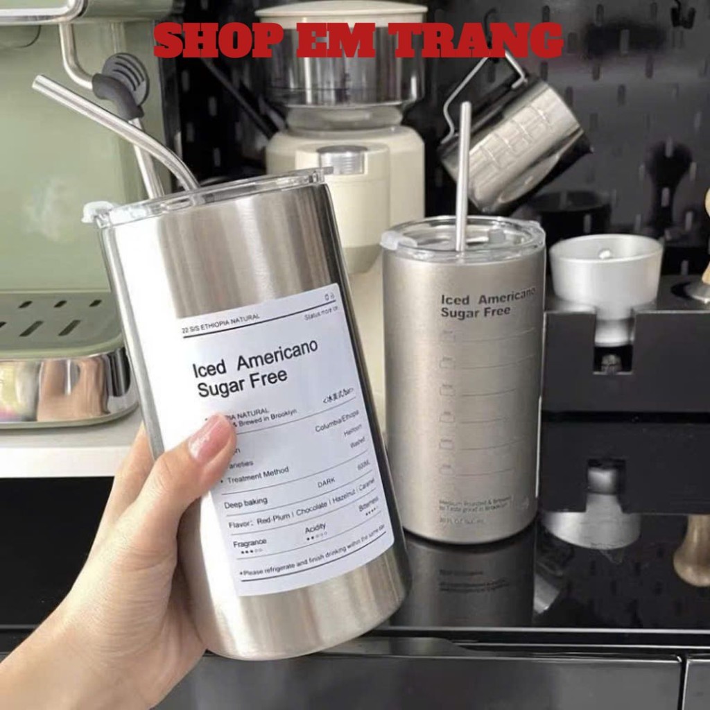 BÌNH NƯỚC LATTE 650ML,  Ly Giữ Nhiệt Americano 650ML Inox 304 Kèm Ống Hút- BINHGIUNHIET