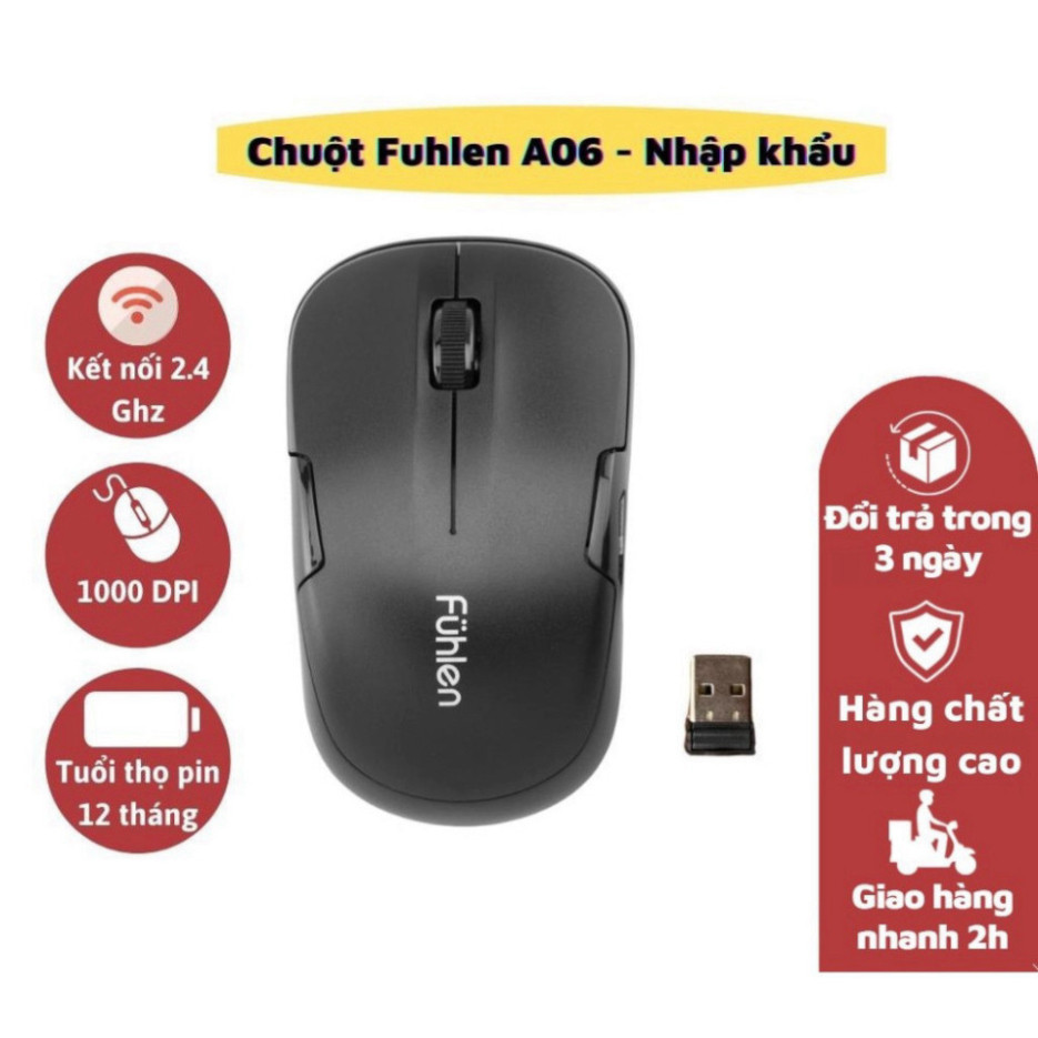 Chuột Máy Tính không dây Fuhlen A06 nhập khẩu - Hàng chính hãng - Bảo hành 12 tháng đổi mới HOT
