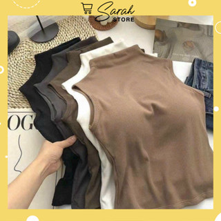 Áo Ba Lỗ Nữ Có Cổ Kèm Đệm Mút Len Tăm Dày Dặn 353