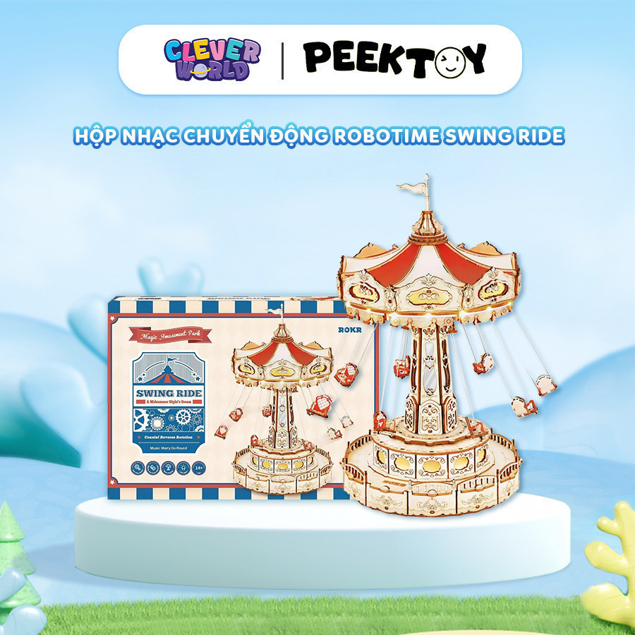 Hộp nhạc gỗ lắp ráp, hộp nhạc tự xoay Robotime ROKR vòng xoay Swing Ride, mô hình gỗ chuyển động mus