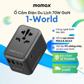 Ổ Cắm Điện Du Lịch 70W GaN MOMAX 1-World Bộ Đổi Nguồn AC | 3 Type C + 2 USB A | Bảo Hành 12 Tháng 1 Đổi 1 UA8AD