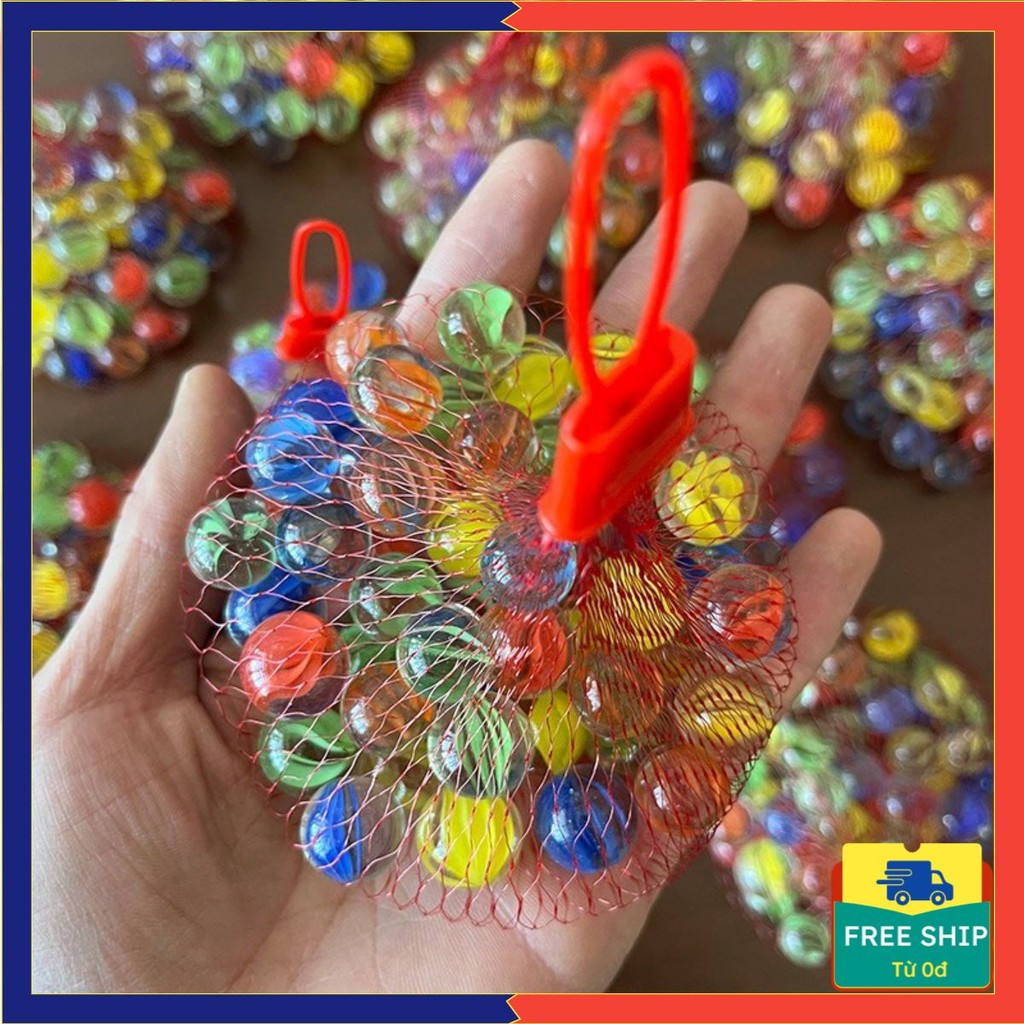 SET Bi Ve Thủy Tinh Trong Suốt Nhiều Màu 16mm, 14mm - Viên Bi Sứ Trắng Bắn Đồ Chơi Tuổi Thơ Cho Bé T