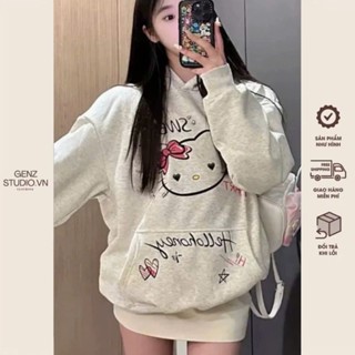  Áo hoodie nam nữ Hello Kitty áo nỉ mũ hai lớp họa tiết chữ kí hình in mèo dễ thương chất nỉ bông GEN Z 