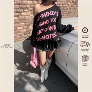 Áo Nữ Trễ Vai Tay Dài Form Oversize Hottest Sweater Áo Lệch Vai Màu Đen/ Trắng/ Xám/ Hồng/ Đỏ XMAS