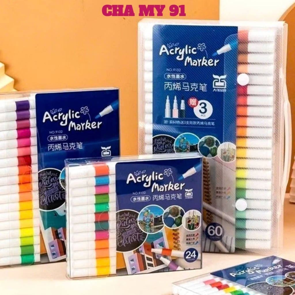 BỘ 60 MÀU ACRYLIC , SET 60 Bút Màu Acrylic Marker Cao Cấp Bút Sơn Acrylic Chống Nước Vẽ Trên Mọi Chấ