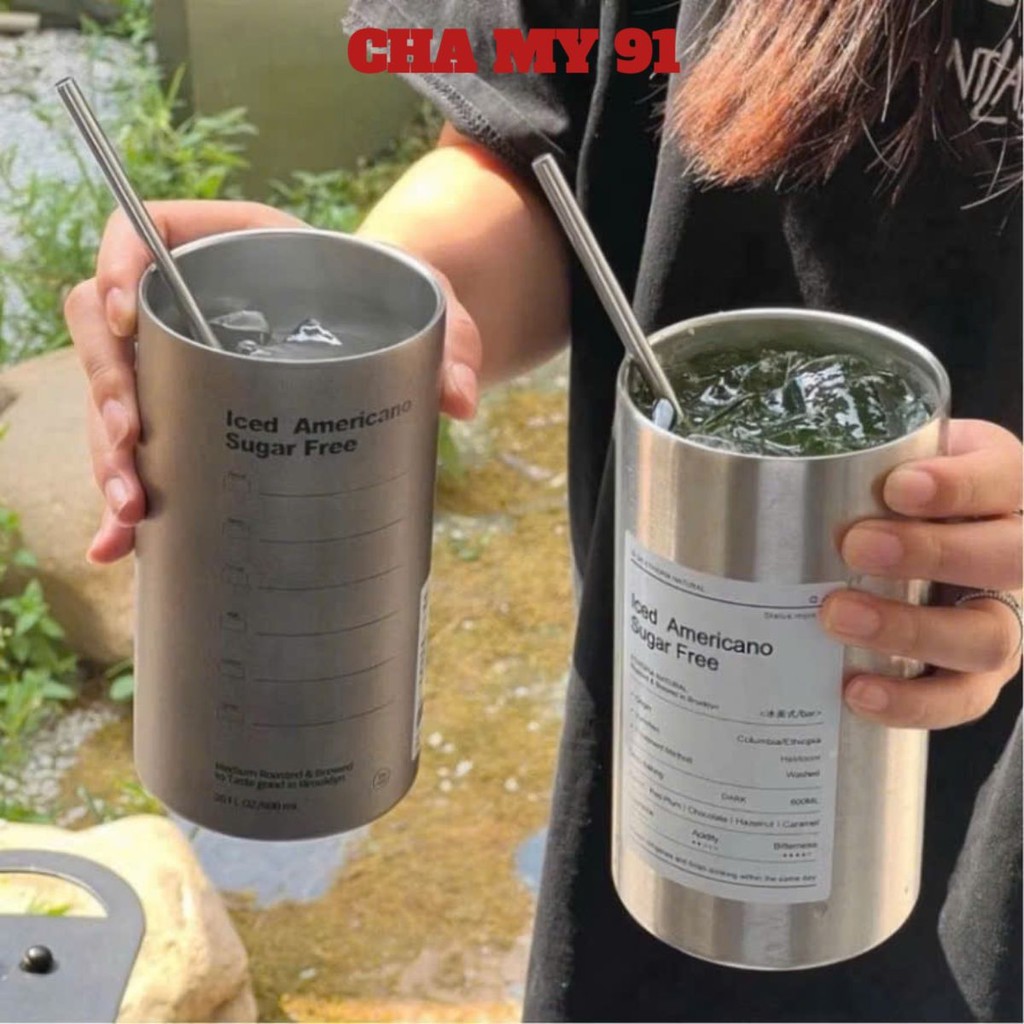 BÌNH NƯỚC LATTE 650ML,  Ly Giữ Nhiệt Americano 650ML Inox 304 Kèm Ống Hút: BINHGIUNHIET