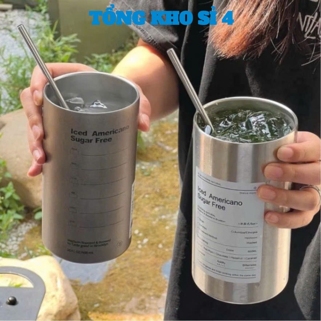 BÌNH NƯỚC LATTE 650ML,  Ly Giữ Nhiệt Americano 650ML Inox 304 Kèm Ống Hút: BINHGIUNHIET