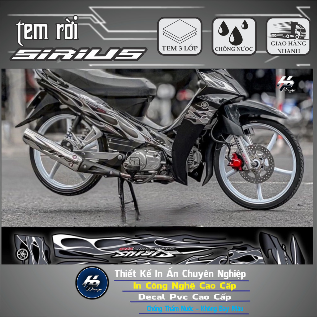 Tem rời sirius lửa xám đen mới chất in decal pvc 3 lớp,tem sirius đen bạc