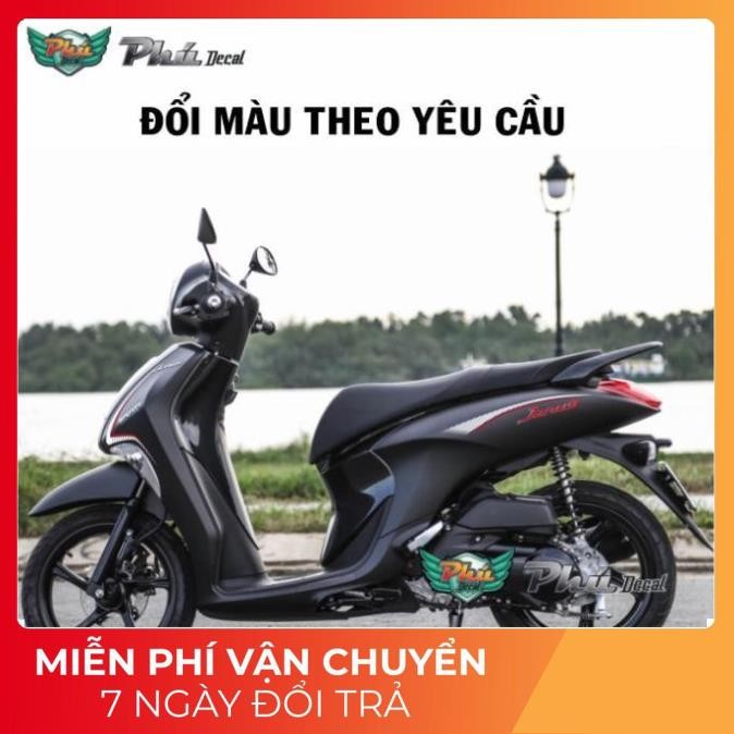 Tem rời xe Janus Yamaha xe đen mẫu tem chỉ trắng đỏ đơn giản, sang trọng (tem bóng) không bat màu