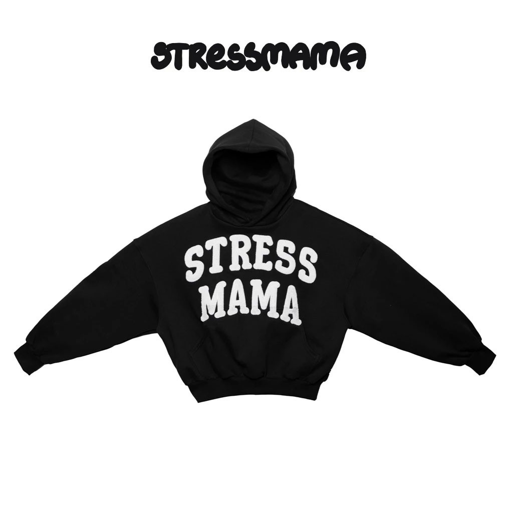 TaiducStore Áo hoodie Stressmama logo thêu xù tay lỡ form boxy vải Cotton - Thời trang nam nữ Unisex