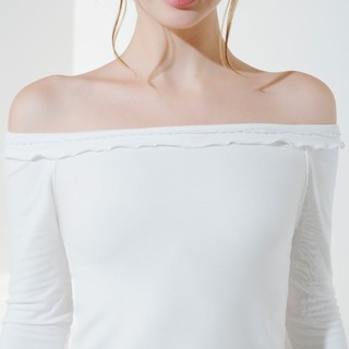 DOTTIE - Áo thun bẹc vai viền bèo - Trắng - T0949