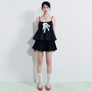 DOTTIE - Áo kiểu 2 dây phối nơ - Đen - T0941