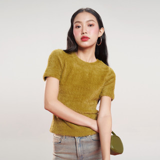 DOTTIE - Áo croptop ngắn tay vải lông - T0870