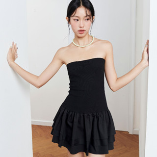  DOTTIE - Đầm ống phối bèo - Đen - D0627 