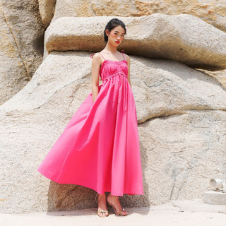 DOTTIE - Đầm maxi 2 dây nhún ngực - Hồng - D0596