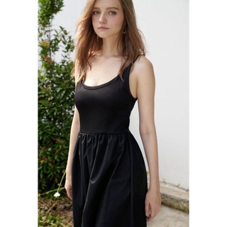 DOTTIE - Đầm dài sát nách phối vải - Đen - D0507