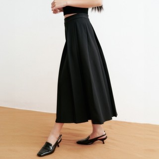 DOTTIE - Chân váy midi dập ly - Đen - S0197