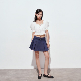 DOTTIE - Chân váy ngắn xếp ly kèm belt - Xanh - S0203