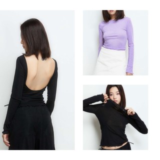 DOTTIE - Áo thun tay dài cổ thuyền hở lưng T0652