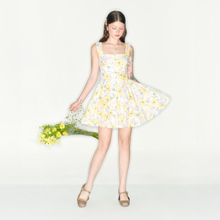 DOTTIE - Đầm ngắn in hoa rút nhún - Trắng - D0592