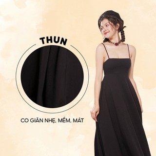 DOTTIE - Đầm thun midi bất đối xứng - Đen - D0536