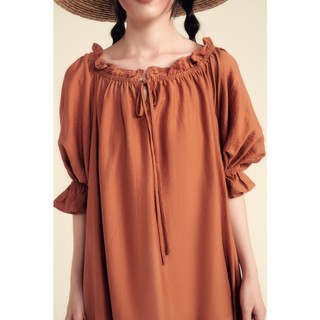 DOTTIE - Đầm midi bẹc vai nữ nâu đất D0305