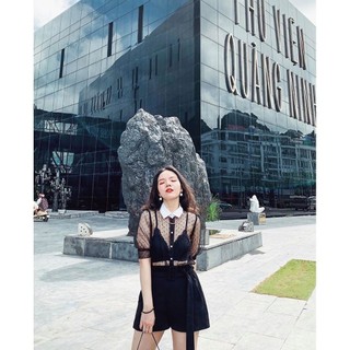 DOTTIE - Áo Sơ Mi Phối Đen Nữ T2360