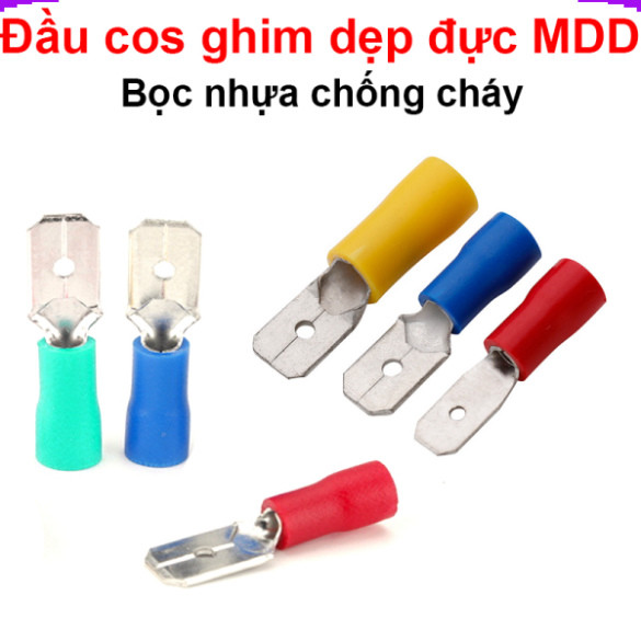 [Giá combo] (50 cái) Đầu cos ghim dẹp đực, cos ghim capa đực bọc nhựa MDD