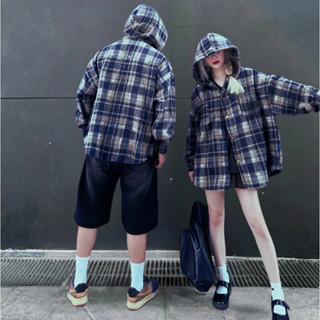 Áo khoác chống nắng nam nữ Flannel Form rộng chất vải dạ cotton kẻ caro dày dặn- DOKYJI