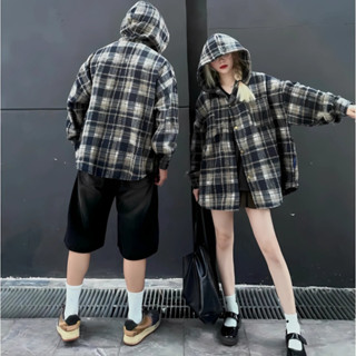 Áo khoác chống nắng nam nữ Flannel Form rộng chất vải dạ cotton kẻ caro dày dặn- DOKYJI