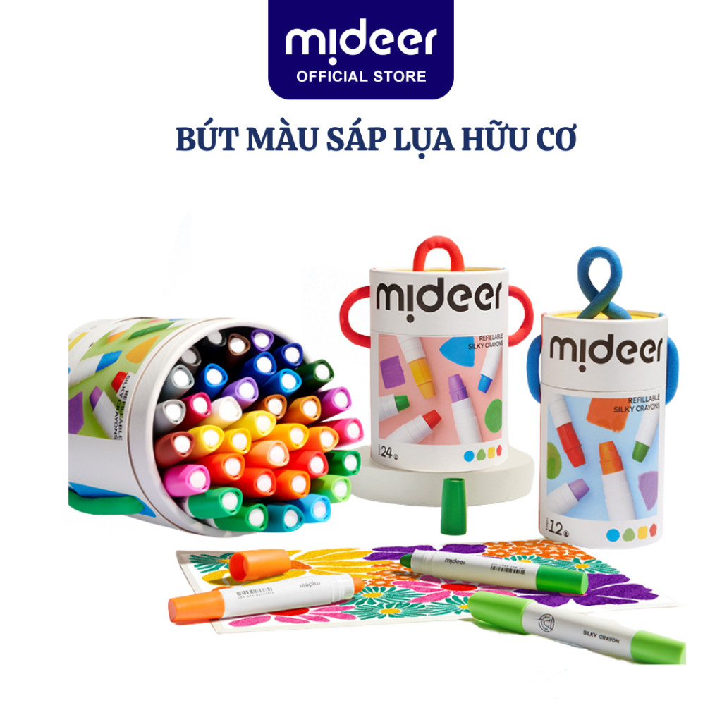  Màu sáp dầu bút sáp lụa vặn hữu cơ Mideer Silky Crayon kèm quai cho bé 12-24-36 màu 