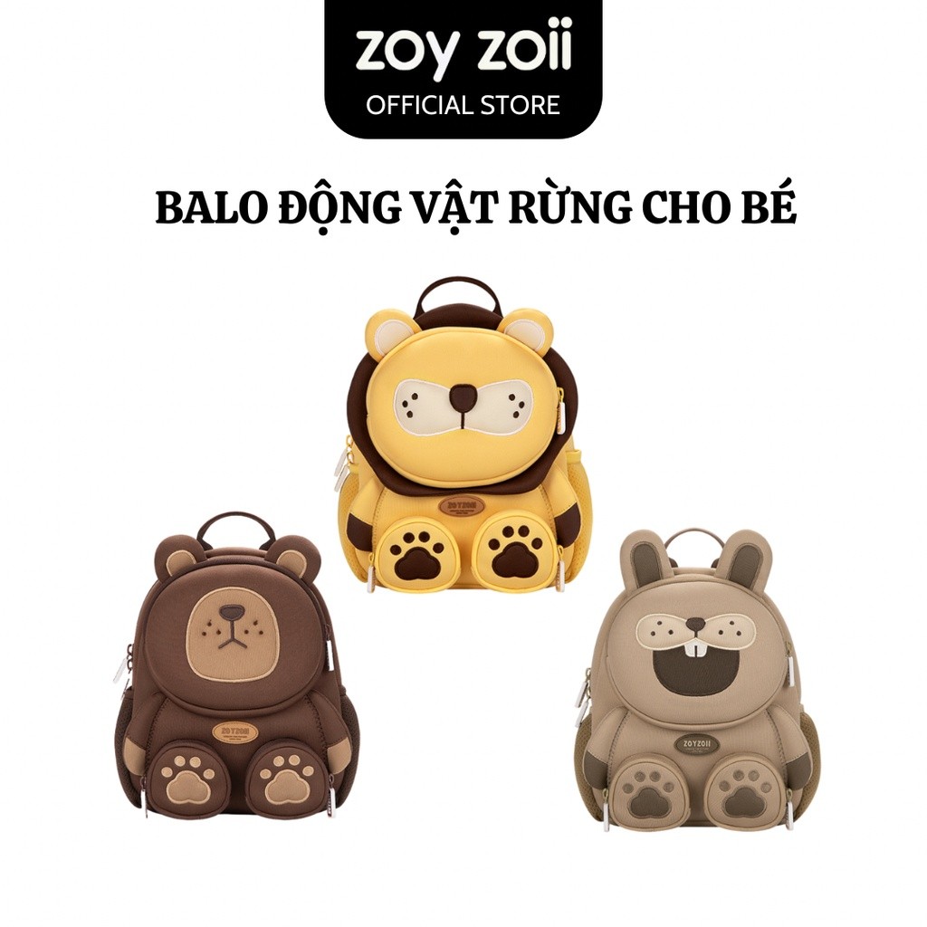 Balo đi học cho bé Zoyzoii Forest animal backpack hình động vật rừng cho bé trai, bé gái mầm non B38