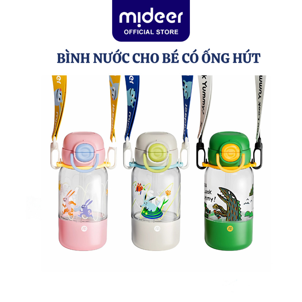 Bình nước cho bé có ống hút, quai đeo đi học Mideer Portable Double Drinking Bottle