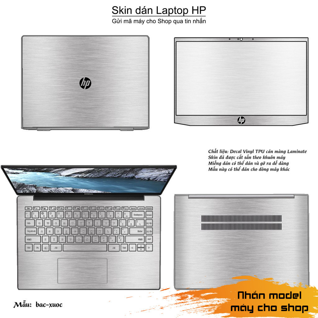 Skin dán Laptop HP màu bạc xước