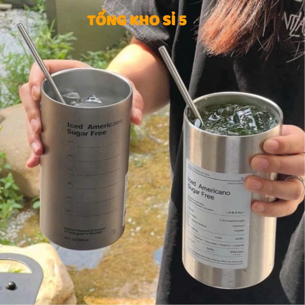 BÌNH NƯỚC LATTE 650ML,  Ly Giữ Nhiệt Americano 650ML Inox 304 Kèm Ống Hút: BINHGIUNHIET