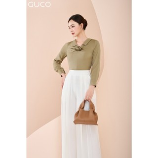 Áo Công Sở Tay Dài Kết Hoa Ngực - Nâu A481