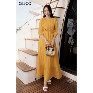 Đầm Maxi Chun Eo Nhún Tùng - Vàng 4588