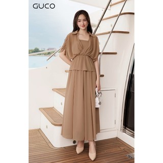 Đầm Maxi Cổ Sơ Mi Chun Eo - Nâu 4586