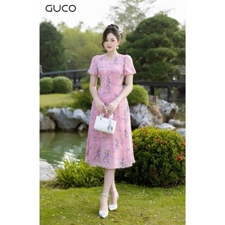 Đầm Voan Hoa Cổ Tim Tay Bí - Hồng 4426H