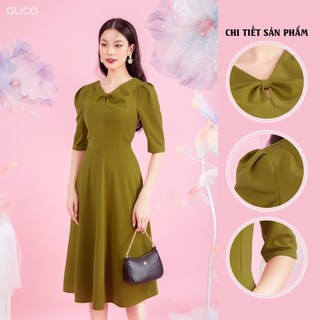 Đầm xòe dự tiệc GUCO nơ cổ 3787 Xanh bơ