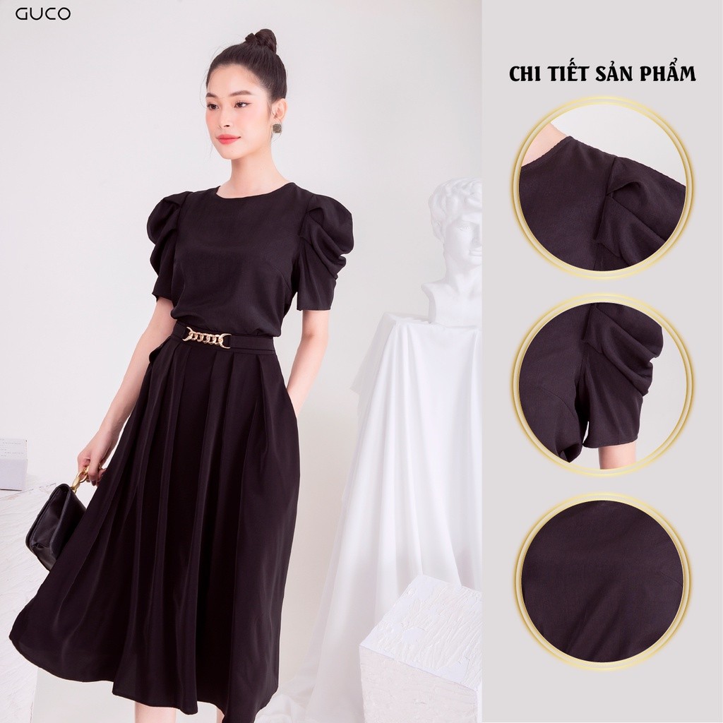 Áo kiểu cổ tròn tay phòng A303 GUCO Đen