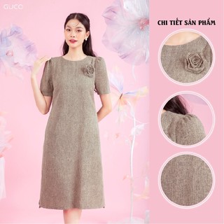 Đầm suông cổ tròn kết hoa GUCO 3845 Vàng