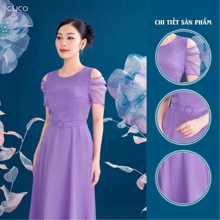 Đầm dạ hội GUCO cổ tròn tay búp hở vai đai khoen 3867 - Tím
