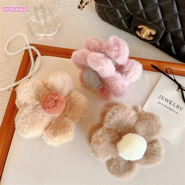 Kẹp Tóc hình hoa đính lông mềm mại-Kẹp phụ kiện nữ tính cho nữ - Kẹp 2k - Vintage tone nude
