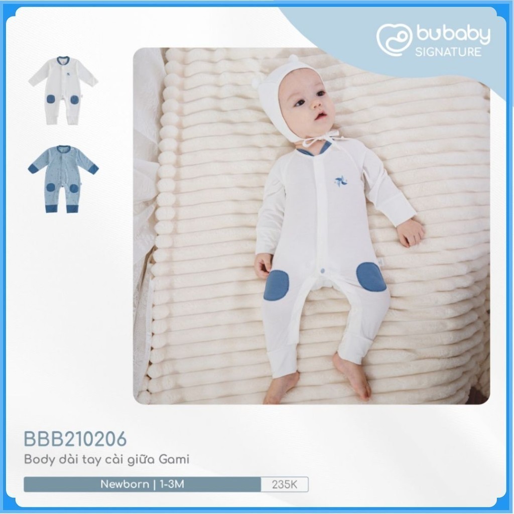 (0-3M) Body dài tay cài giữa Gami BBB210206 Bu baby cho bé sơ sinh - BU Baby sơ sinh