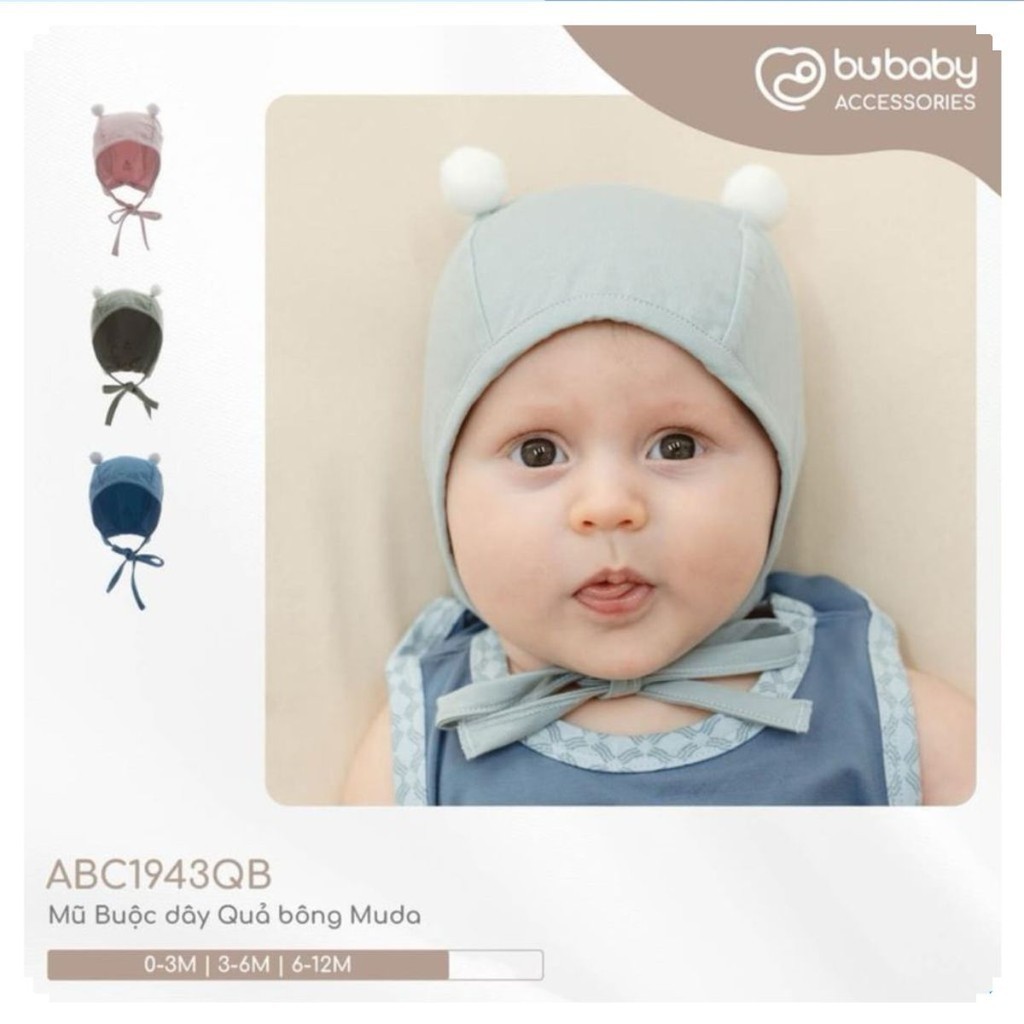 BuBaby (0-12M) Mũ Buộc dây Quả bông ABC1943QB Muda cho bé trai, bé gái  sơ sinh - Bamco  - Mũ bu bab
