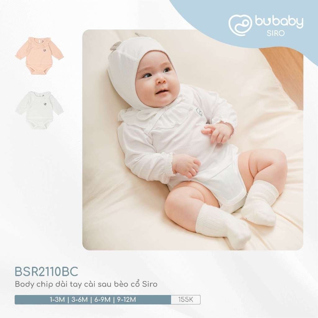 BuBaby (1-12M) Body dài tay cài sau bèo cổ BU Baby - BSR2110BC - Bubaby sơ sinh - Bubaby chính hãng
