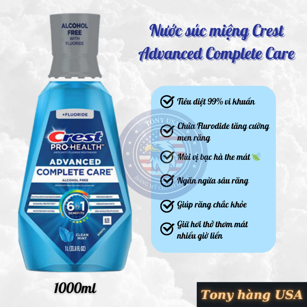 [HÀNG MỸ] Nước Súc Miệng Crest Pro-Health Advanced Complete Care (1000ml) - Tony US Mart
